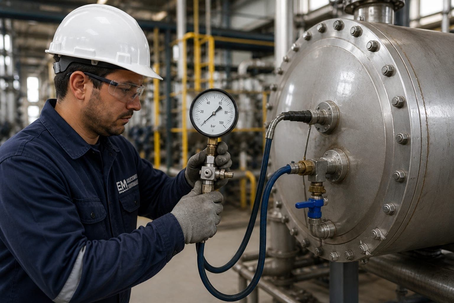 Pruebas hidráulicas y neumáticas — trabajo en planta